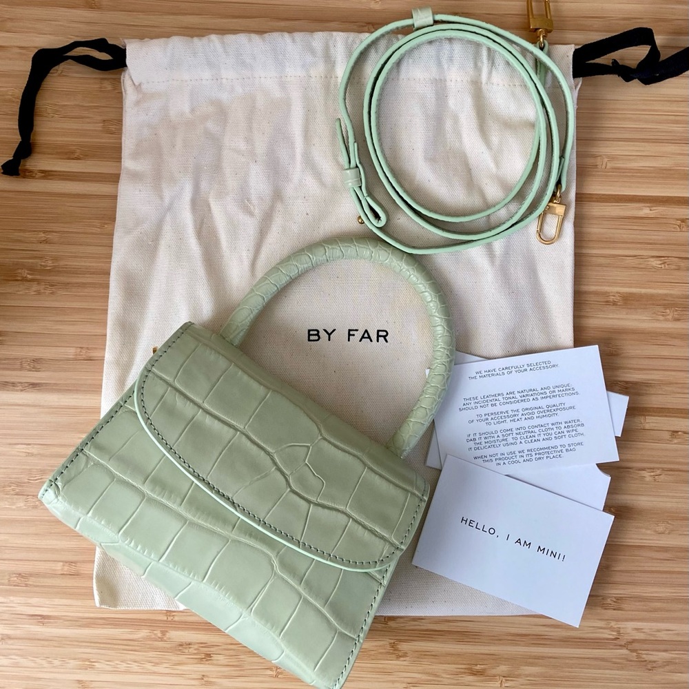 By Far Mini Sage Green Leather Crossbody Bag - Picture 2 of 8